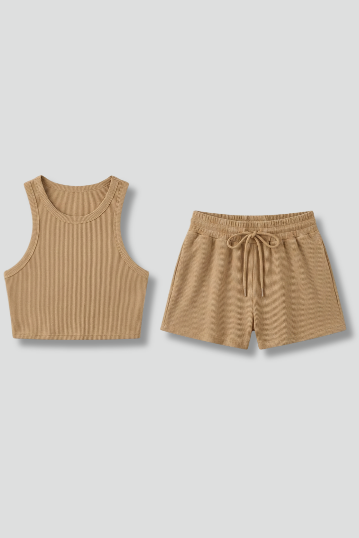 Women’s Two-Piece Summer Set Racerback Crop Top and Drawstring Shorts 1