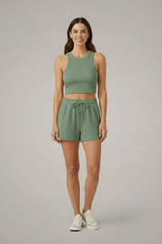 Women’s Two-Piece Summer Set Racerback Crop Top and Drawstring Shorts 11