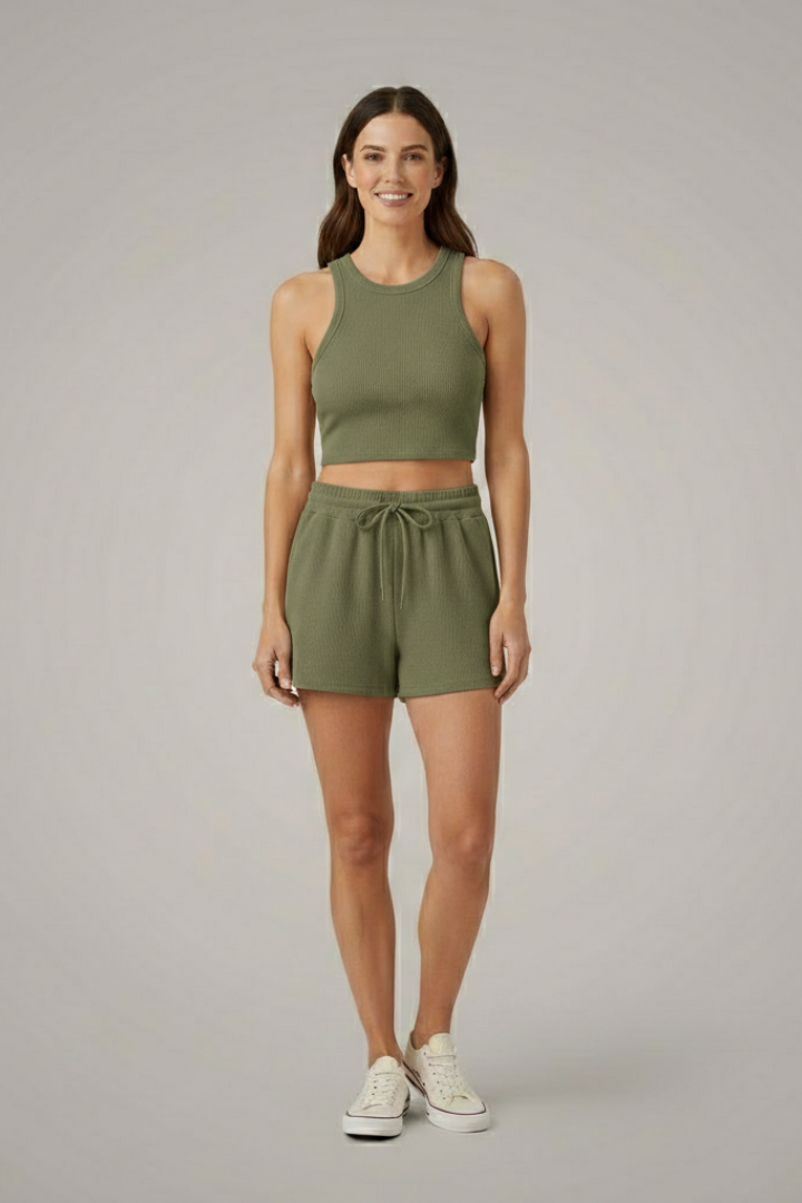 Women’s Two-Piece Summer Set Racerback Crop Top and Drawstring Shorts 12