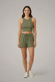 Women’s Two-Piece Summer Set Racerback Crop Top and Drawstring Shorts 12
