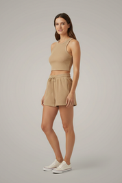 Women’s Two-Piece Summer Set Racerback Crop Top and Drawstring Shorts 3