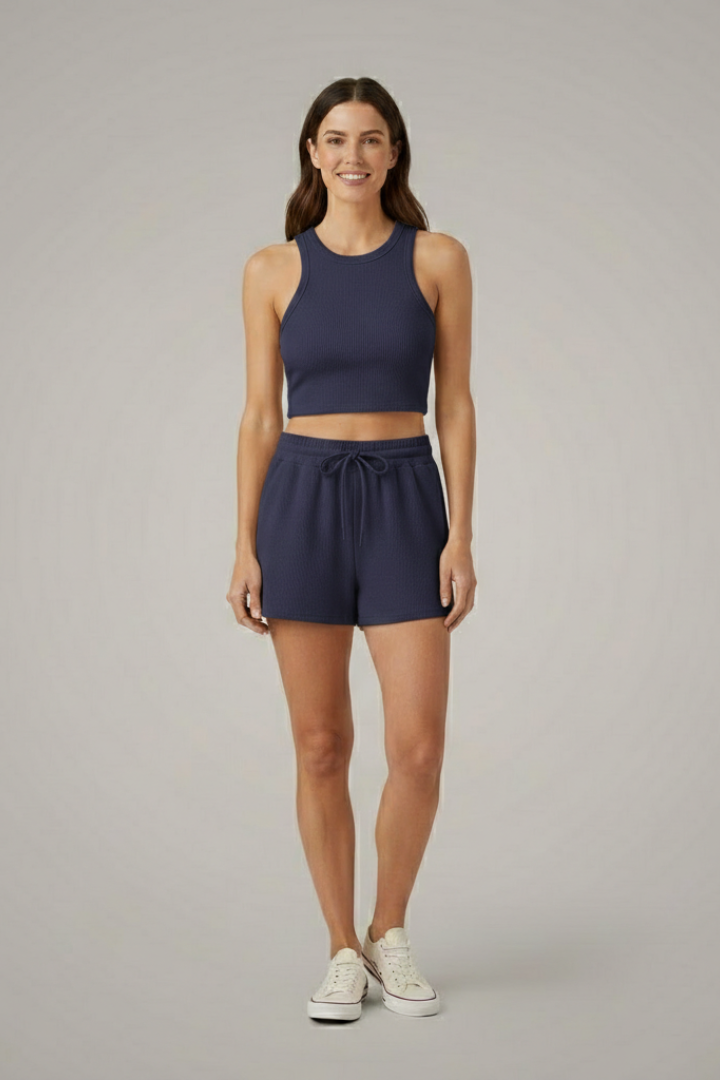 Women’s Two-Piece Summer Set Racerback Crop Top and Drawstring Shorts 4