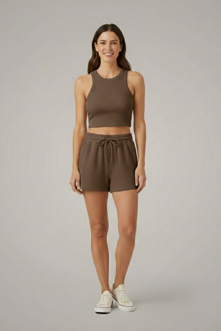 Women’s Two-Piece Summer Set Racerback Crop Top and Drawstring Shorts 5