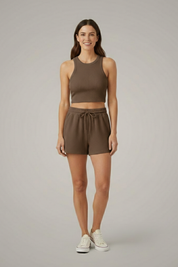 Women’s Two-Piece Summer Set Racerback Crop Top and Drawstring Shorts 5
