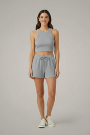 Women’s Two-Piece Summer Set Racerback Crop Top and Drawstring Shorts 6
