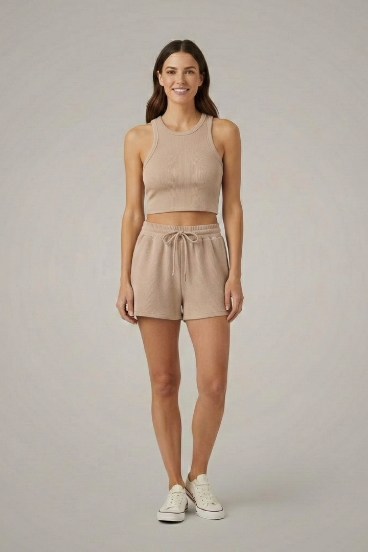 Women’s Two-Piece Summer Set Racerback Crop Top and Drawstring Shorts 7