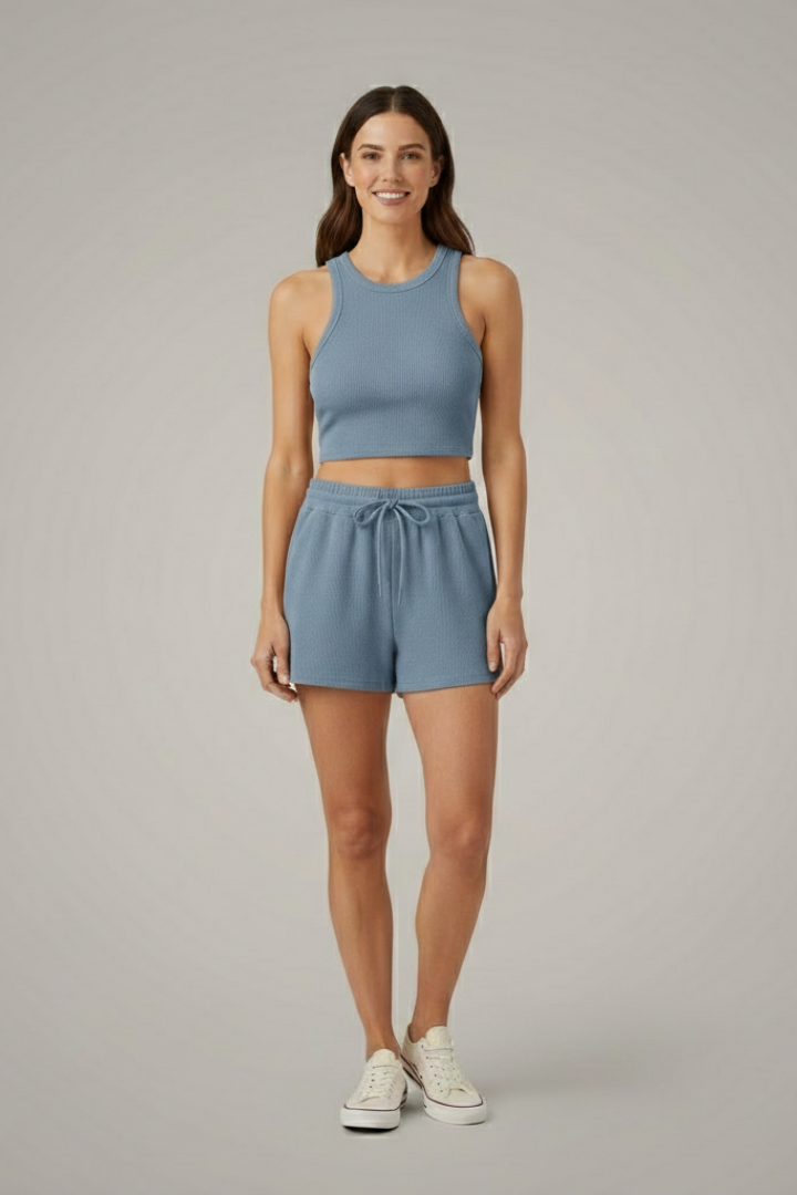 Women’s Two-Piece Summer Set Racerback Crop Top and Drawstring Shorts 8