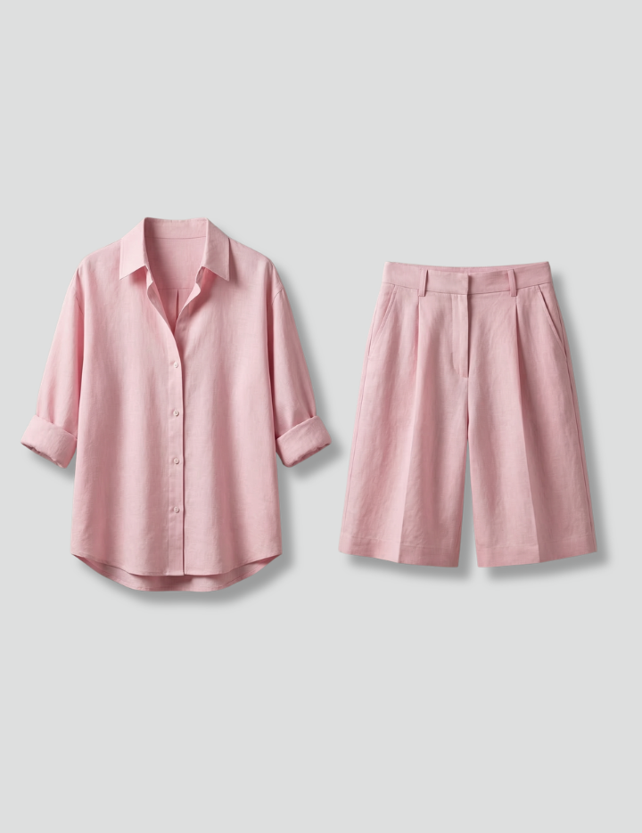Women’s Two-Piece Summer Set with Button Shirt and Wide Leg Shorts 1