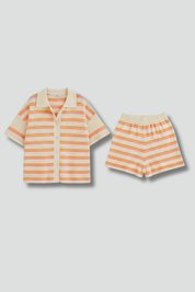 Women’s Two-Piece Summer Set with Short Sleeve Shirt and Elastic Waist Shorts 1