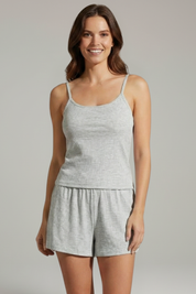 Women’s Two-Piece Summer Set with Spaghetti Strap Crop Top and Elastic Waist Shorts 8