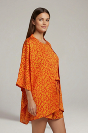 Women’s Two Piece Printed Set with Open Front Jacket and Elastic Waist Shorts 3