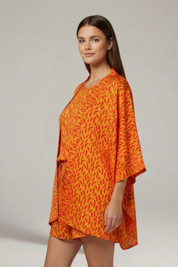 Women’s Two Piece Printed Set with Open Front Jacket and Elastic Waist Shorts 4