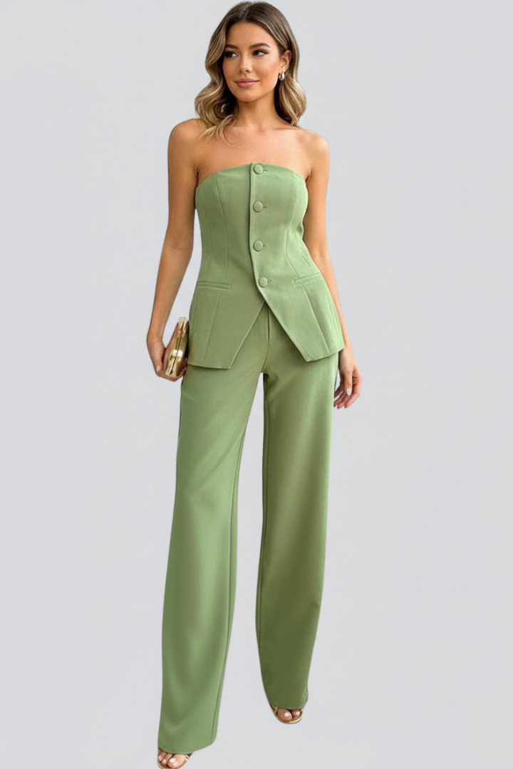 Women's Two Piece Set - Bustier Top & Wide-Leg Pants Co Ord Set, Matching Sets Women for Stylish Occasions 0