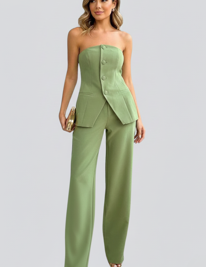 Women's Two Piece Set - Bustier Top & Wide-Leg Pants Co Ord Set, Matching Sets Women for Stylish Occasions 0
