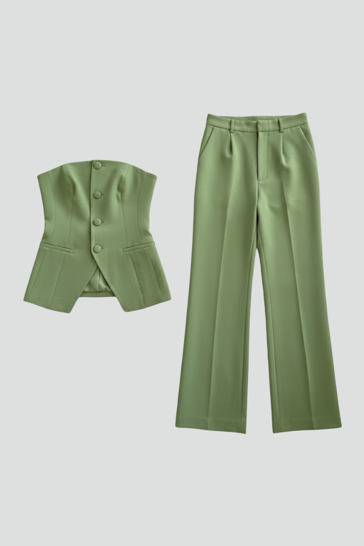 Women's Two Piece Set - Bustier Top & Wide-Leg Pants Co Ord Set, Matching Sets Women for Stylish Occasions 1