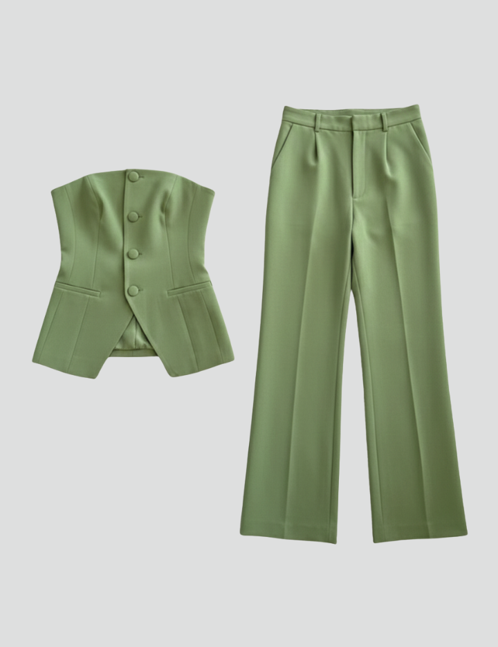 Women's Two Piece Set - Bustier Top & Wide-Leg Pants Co Ord Set, Matching Sets Women for Stylish Occasions 1