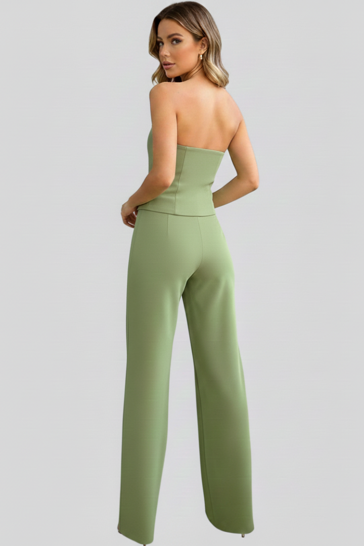 Women's Two Piece Set - Bustier Top & Wide-Leg Pants Co Ord Set, Matching Sets Women for Stylish Occasions 4