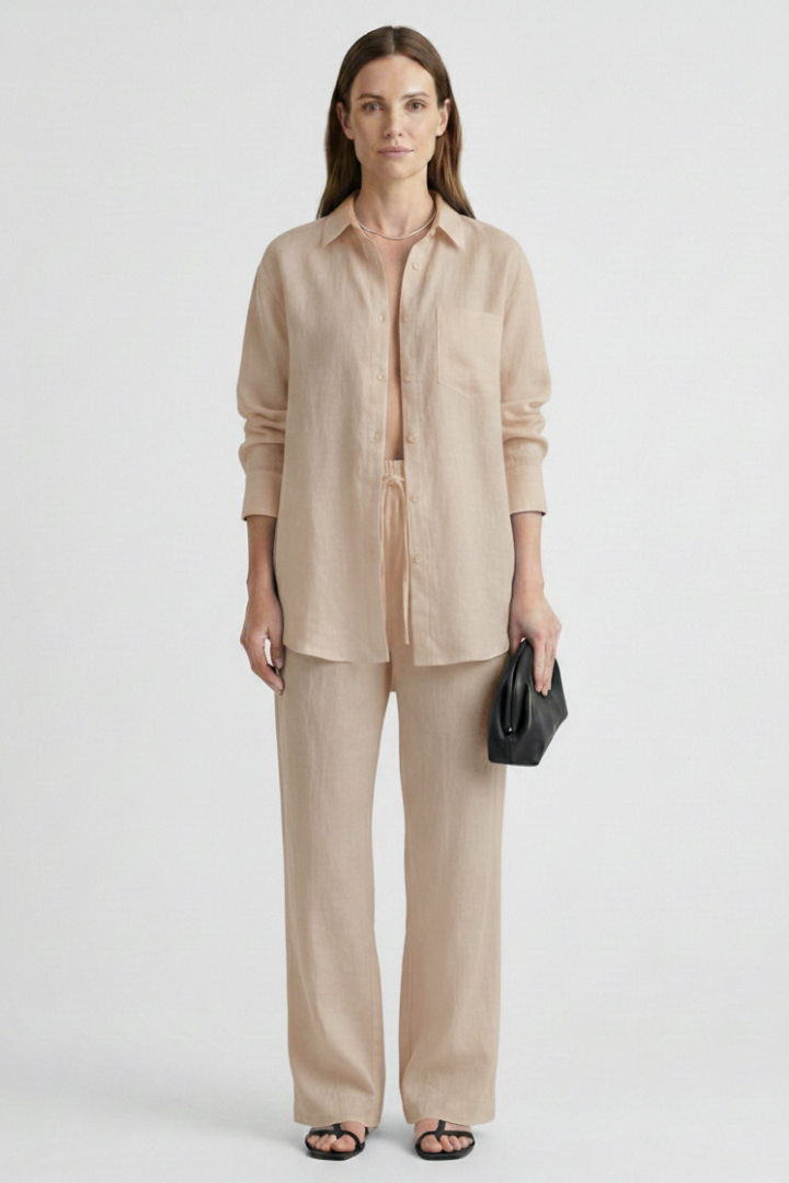Women's Two Piece Set - Button Shirt & Straight Trousers - Chic Matching Sets Women for Casual & Professional Wear 0