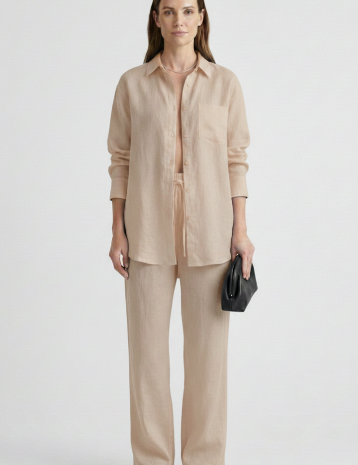 Women's Two Piece Set - Button Shirt & Straight Trousers - Chic Matching Sets Women for Casual & Professional Wear 0