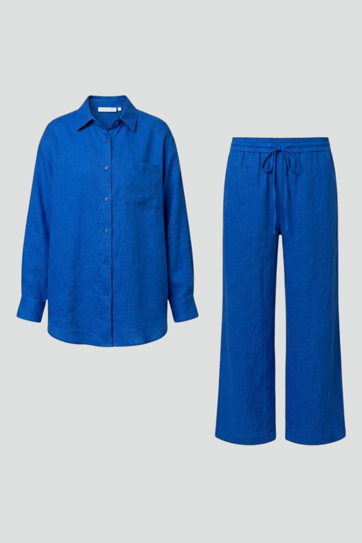 Women's Two Piece Set - Button Shirt & Straight Trousers - Chic Matching Sets Women for Casual & Professional Wear 1
