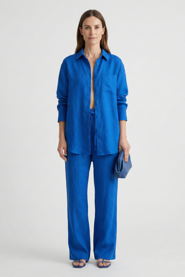Women's Two Piece Set - Button Shirt & Straight Trousers - Chic Matching Sets Women for Casual & Professional Wear 2