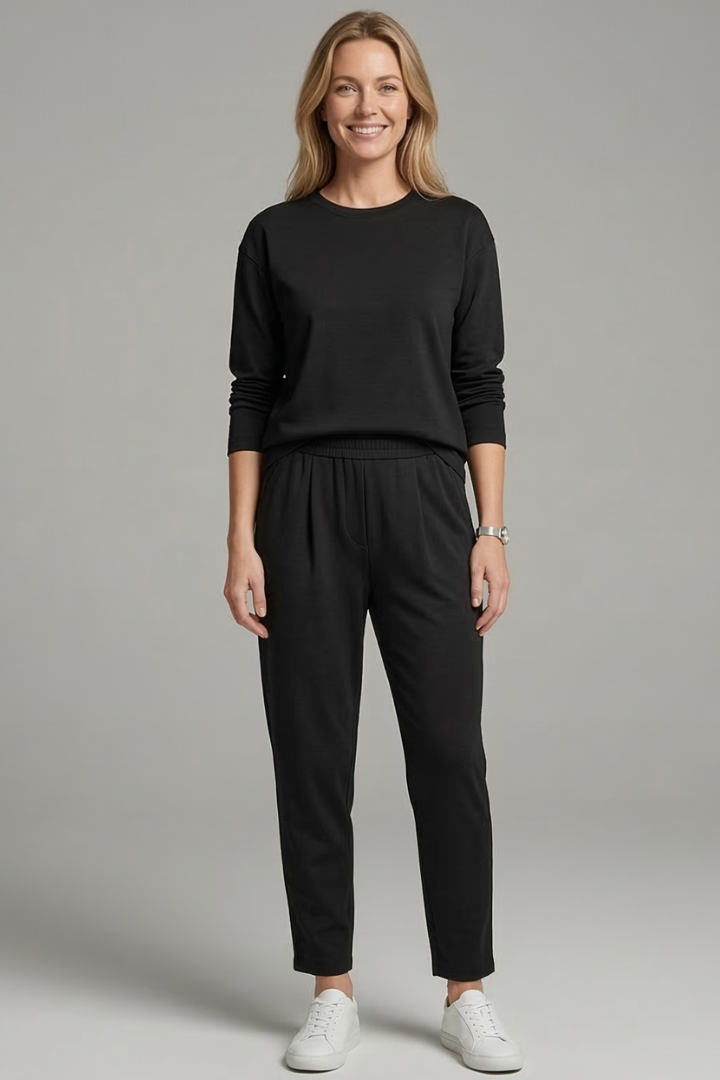 Women's Two Piece Set - Casual Co Ord Sets with Crew Neck Top & Tapered Trousers for Effortless Style 0