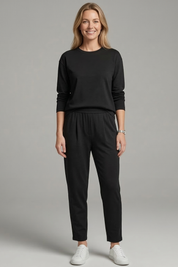 Women's Two Piece Set - Casual Co Ord Sets with Crew Neck Top & Tapered Trousers for Effortless Style 0