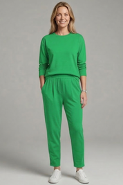 Women's Two Piece Set - Casual Co Ord Sets with Crew Neck Top & Tapered Trousers for Effortless Style 11