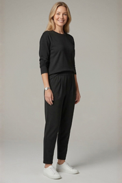 Women's Two Piece Set - Casual Co Ord Sets with Crew Neck Top & Tapered Trousers for Effortless Style 2