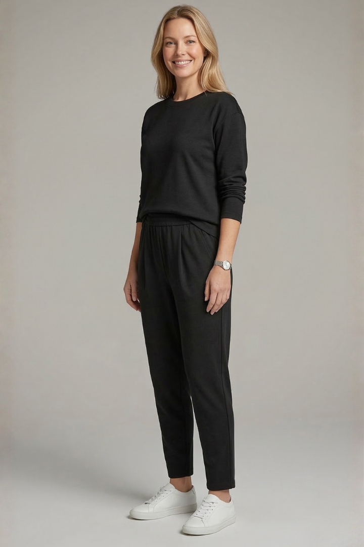 Women's Two Piece Set - Casual Co Ord Sets with Crew Neck Top & Tapered Trousers for Effortless Style 3
