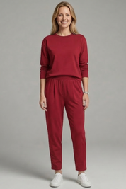 Women's Two Piece Set - Casual Co Ord Sets with Crew Neck Top & Tapered Trousers for Effortless Style 6