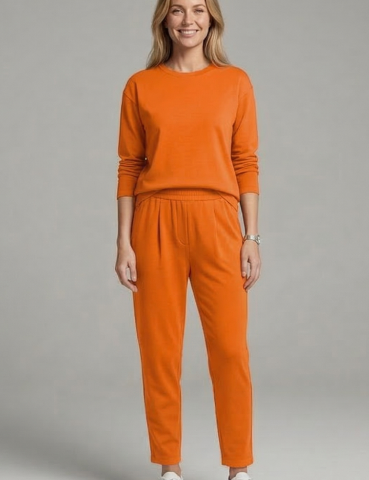 Women's Two Piece Set - Casual Co Ord Sets with Crew Neck Top & Tapered Trousers for Effortless Style 7
