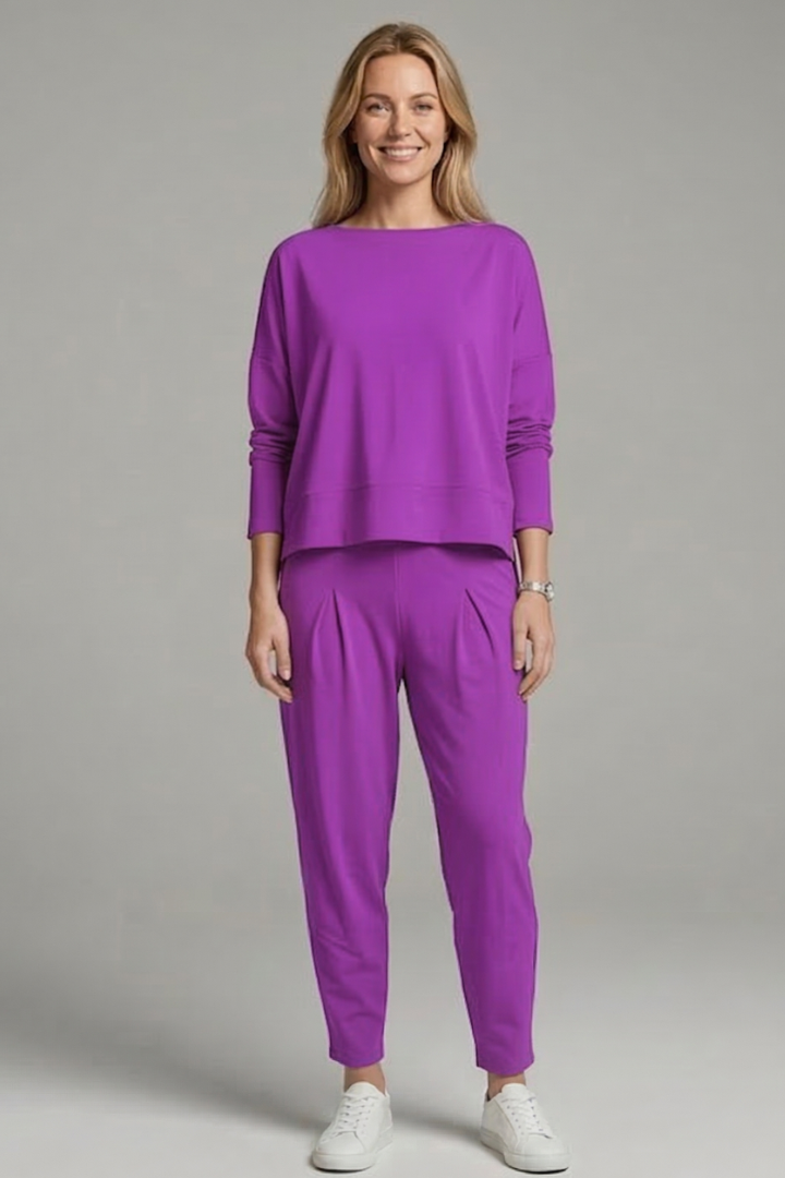 Women's Two Piece Set - Casual Co Ord Sets with Crew Neck Top & Tapered Trousers for Effortless Style 9