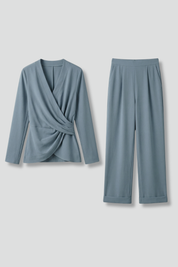 Women's Two Piece Set - Chic V-Neck Wrap Top & Cropped Trousers | Stylish Co Ord Sets for Effortless Summer Style 1