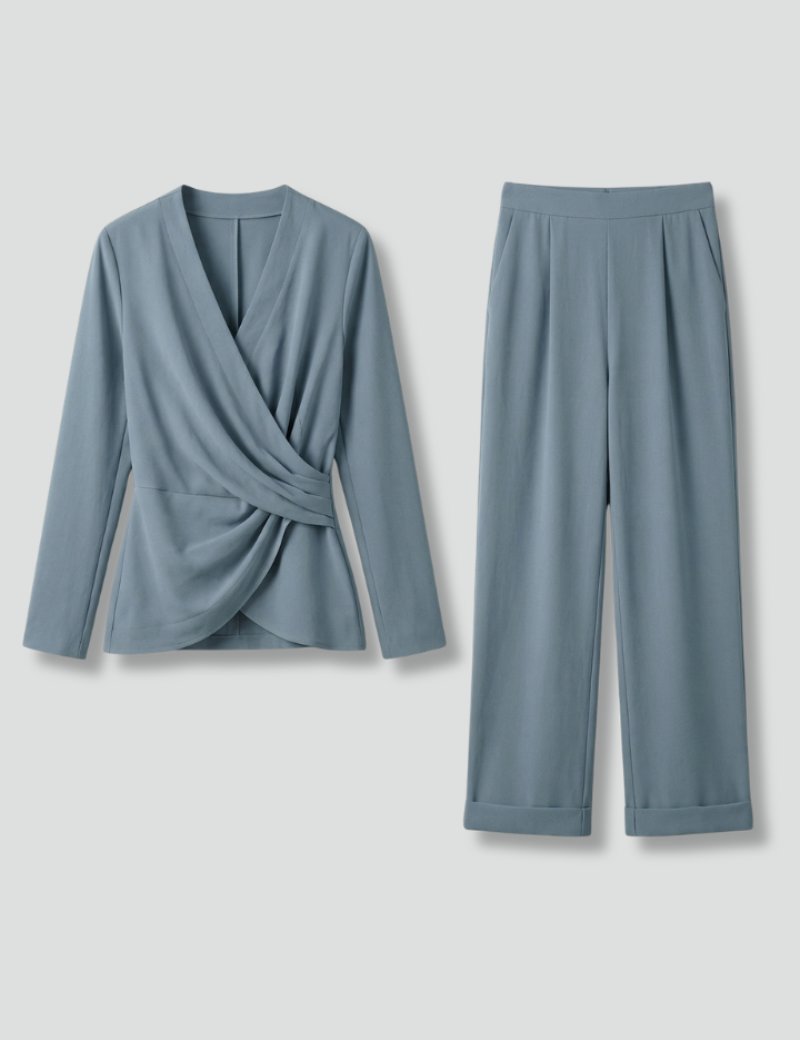 Women's Two Piece Set - Chic V-Neck Wrap Top & Cropped Trousers | Stylish Co Ord Sets for Effortless Summer Style 1