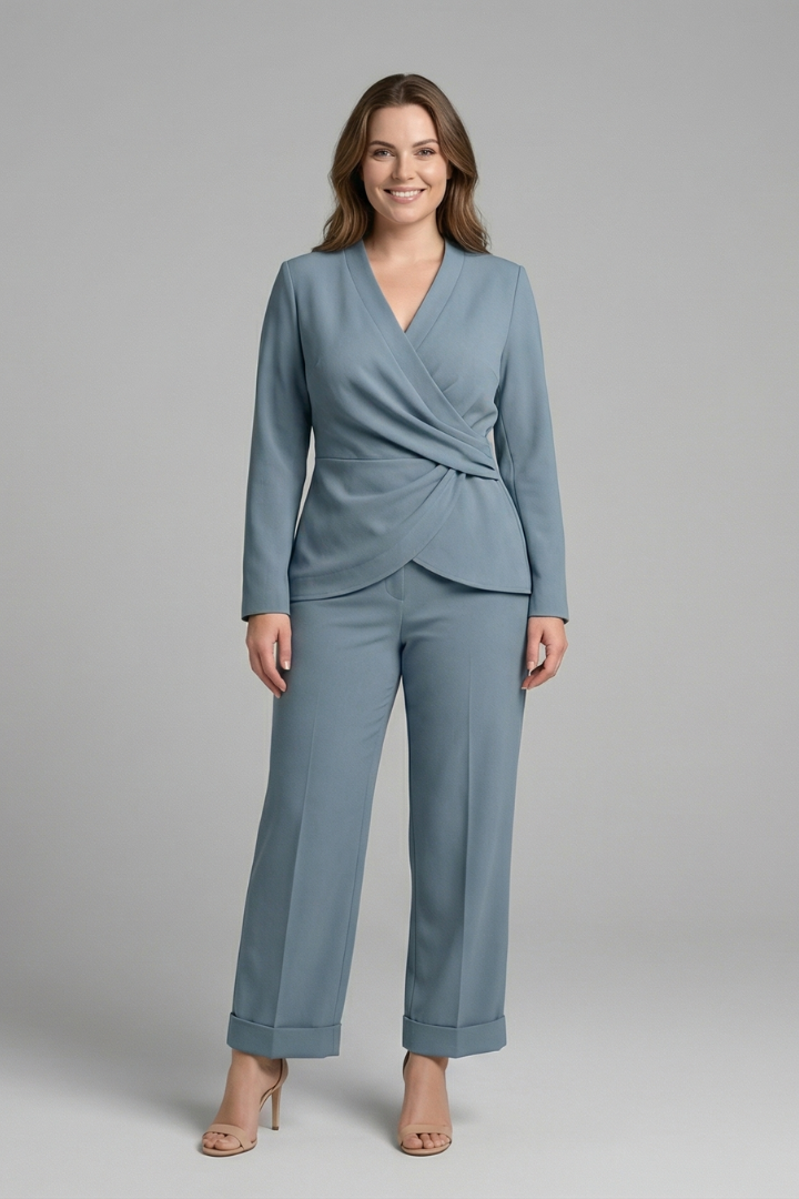 Women's Two Piece Set - Chic V-Neck Wrap Top & Cropped Trousers | Stylish Co Ord Sets for Effortless Summer Style 2