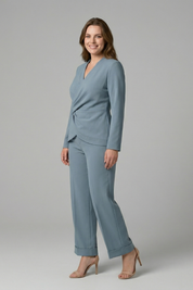 Women's Two Piece Set - Chic V-Neck Wrap Top & Cropped Trousers | Stylish Co Ord Sets for Effortless Summer Style 5