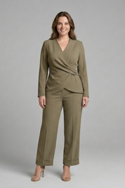 Women's Two Piece Set - Chic V-Neck Wrap Top & Cropped Trousers | Stylish Co Ord Sets for Effortless Summer Style 6