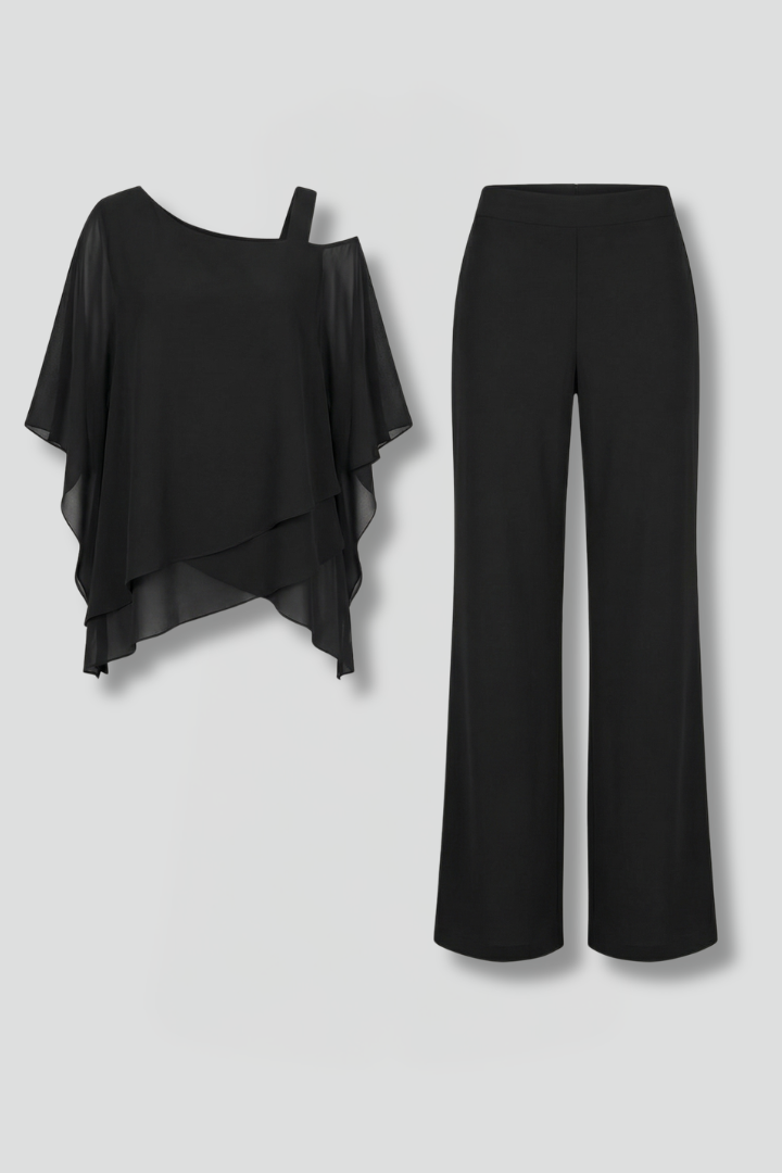 Women’s Two Piece Set Asymmetrical Top with Wide Leg Trousers Casual Outfit 1