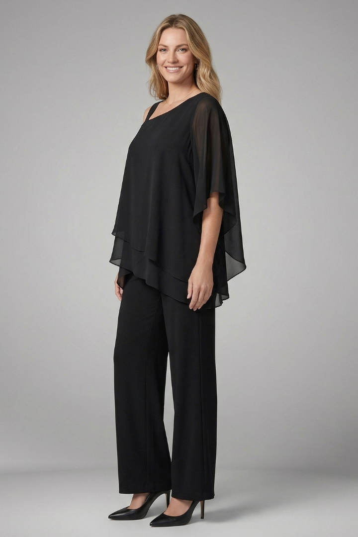 Women’s Two Piece Set Asymmetrical Top with Wide Leg Trousers Casual Outfit 3