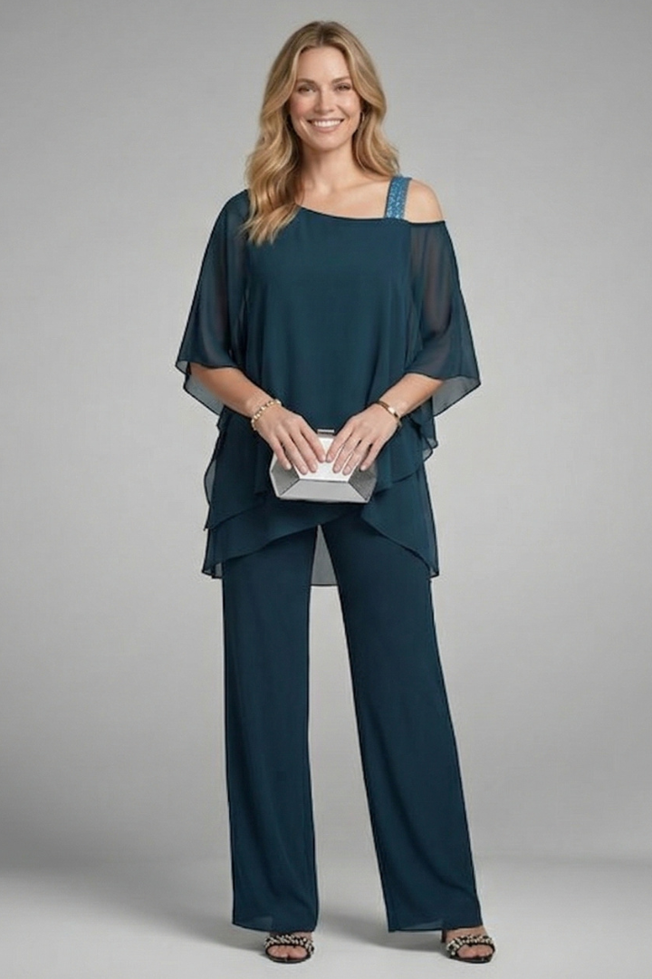 Women’s Two Piece Set Asymmetrical Top with Wide Leg Trousers Casual Outfit 7