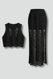 Women’s Two Piece Set Crop Top and Side Slit Maxi Skirt Summer Outfit 1