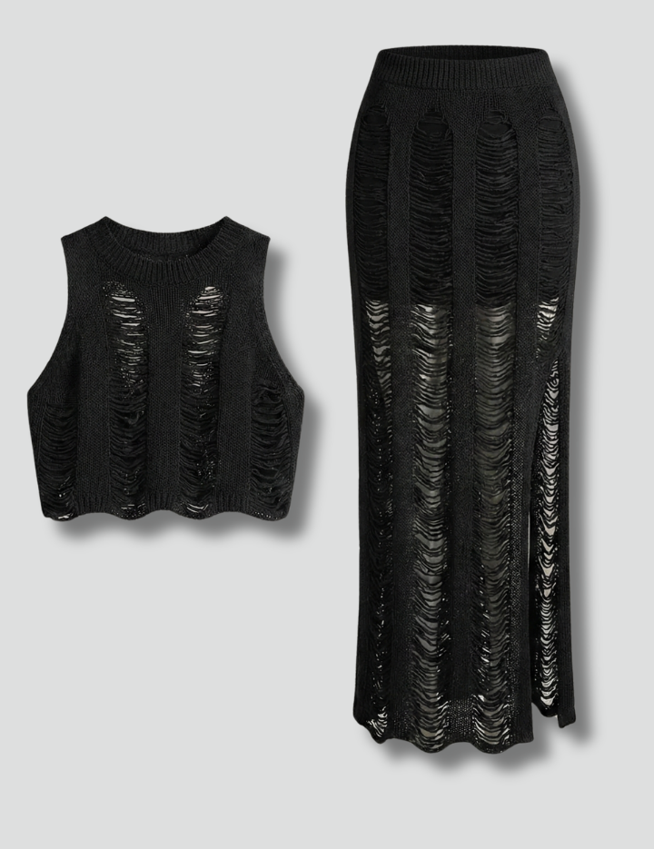 Women’s Two Piece Set Crop Top and Side Slit Maxi Skirt Summer Outfit 1
