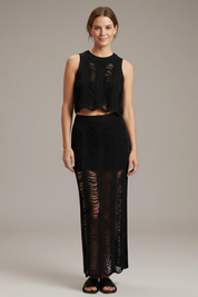 Women’s Two Piece Set Crop Top and Side Slit Maxi Skirt Summer Outfit 2