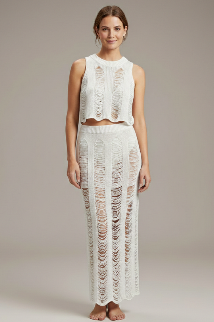 Women’s Two Piece Set Crop Top and Side Slit Maxi Skirt Summer Outfit 6