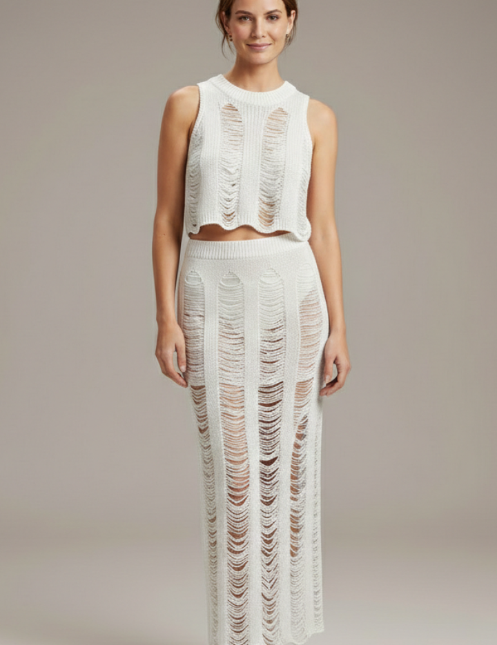 Women’s Two Piece Set Crop Top and Side Slit Maxi Skirt Summer Outfit 6