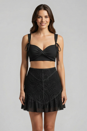 Women’s Two Piece Set Strap Top and Lace Mini Skirt Summer Outfit 0