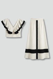Women’s Two Piece Set V-Neck Top and High Waist Midi Skirt Casual Summer Outfit 1
