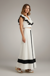 Women’s Two Piece Set V-Neck Top and High Waist Midi Skirt Casual Summer Outfit 2