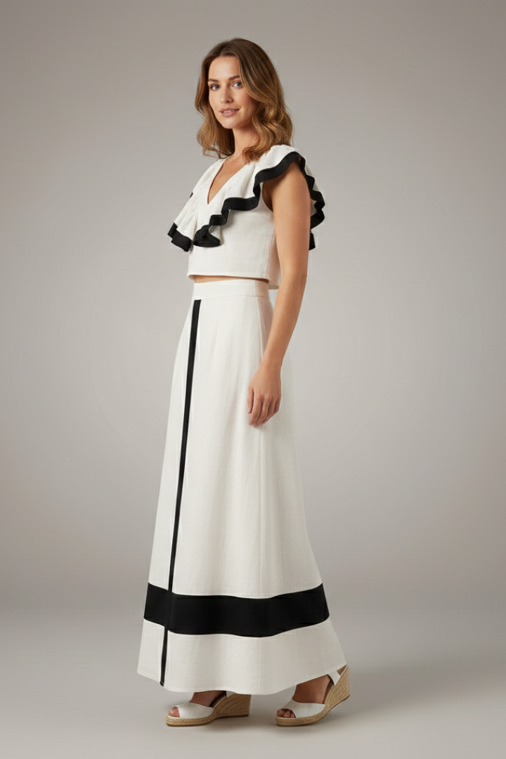 Women’s Two Piece Set V-Neck Top and High Waist Midi Skirt Casual Summer Outfit 3